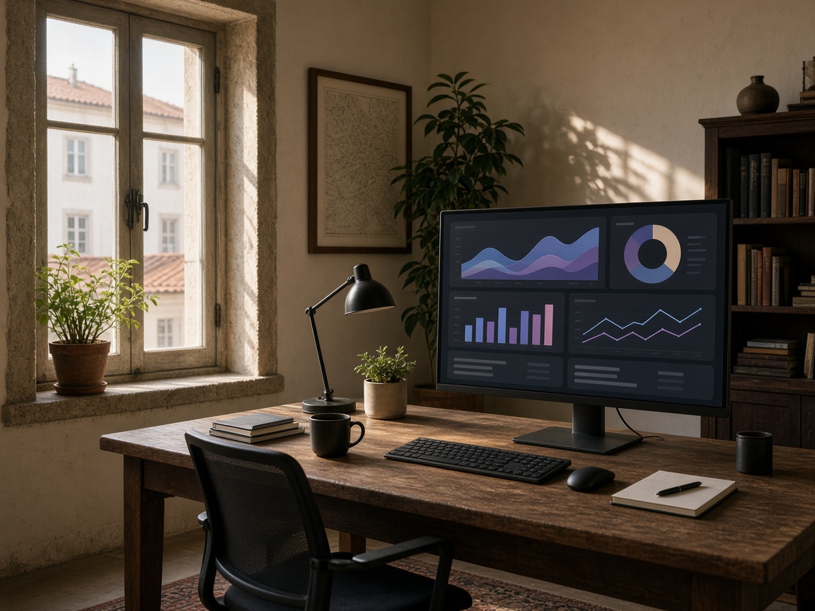 Monitor de escritório com interface de trabalho