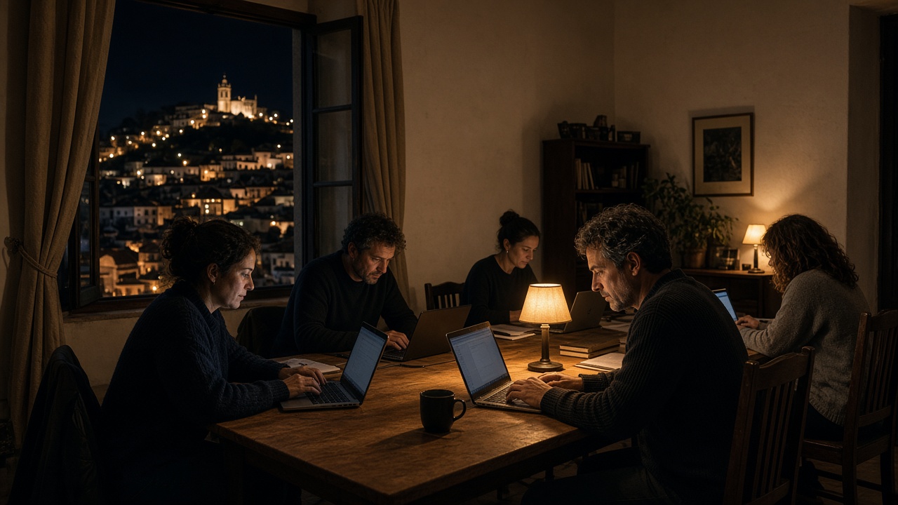 Noite de curso com portáteis abertos