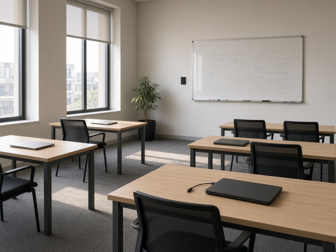 Sala de formação com lugares de trabalho